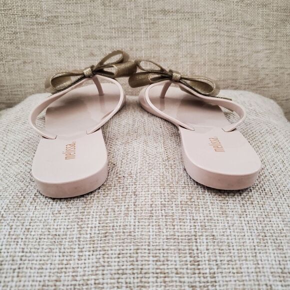 Melissa Harmonic Bow Flip Flops Beige/Gold Glitter Sz 8 - Picture 6 of 11